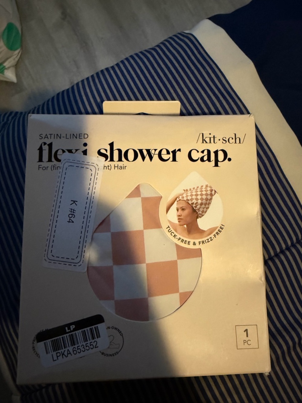Kitsch Satin-Lined Flexi Shower Cap - Pink & White Checker